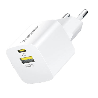 WZK WWCEAC Network Charger, 33W, 3A, 1 x USB-A - 1 x USB-C, White