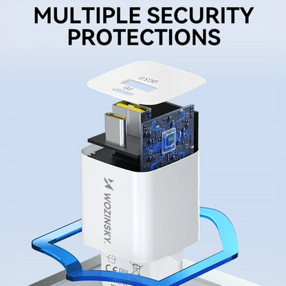WZK WWCEAC Network Charger, 33W, 3A, 1 x USB-A - 1 x USB-C, White
