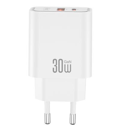 XO Design CE42 Network Charger, 30W, 3A, 1 x USB-A - 1 x USB-C, White