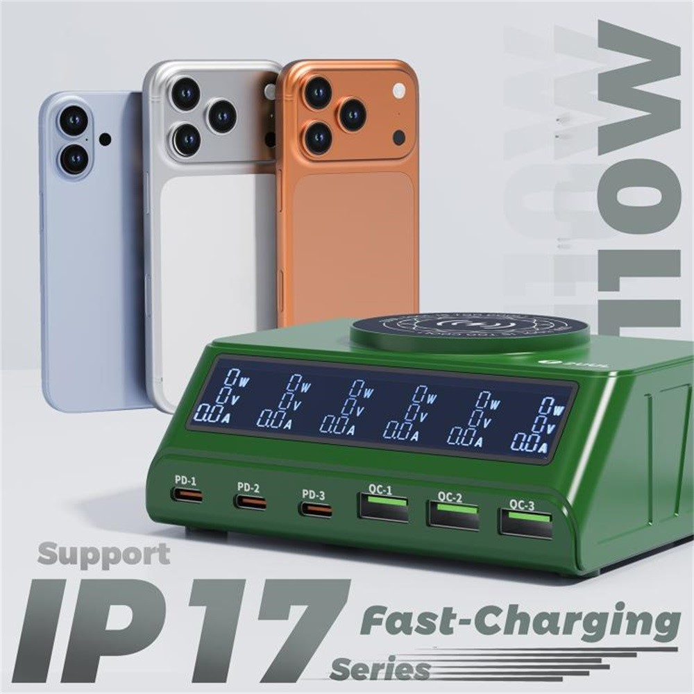 2UUL PC11 QI Station Charger, 110W, 3A, 3 x USB-A - 3 x USB-C, Green