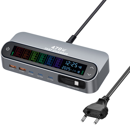Station Charger With USB-C Cable OEM LCD470W, 470W, 5A, 2 x USB-A - 3 x USB-C, Gray