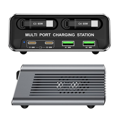OEM WLX-60C USB-C Cable Station Charger, 130W, 2 x USB-A - 2 x USB-C, Gray