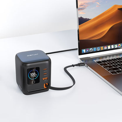 Acefast Z10 USB-C Cable Station Charger, 100W, 1 x USB-A - 2 x USB-C, Black