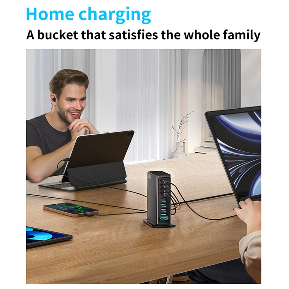 OEM Station Charger, 520W, 5A, 4 x USB-A - 4 x USB-C, Gray
