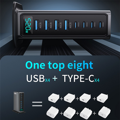 OEM Station Charger, 520W, 5A, 4 x USB-A - 4 x USB-C, Gray