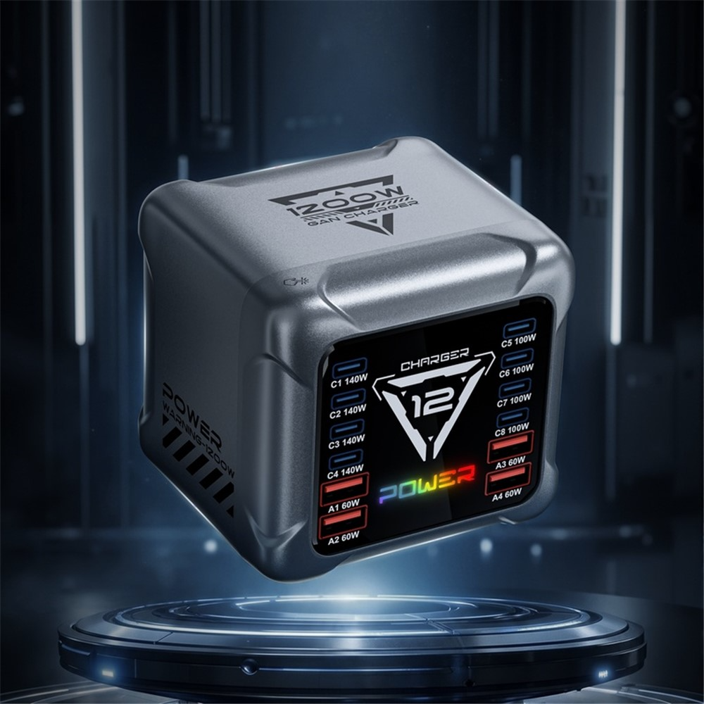 OEM BK-127D Station Charger, 280W, 5A, 4 x USB-A - 8 x USB-C, Gray