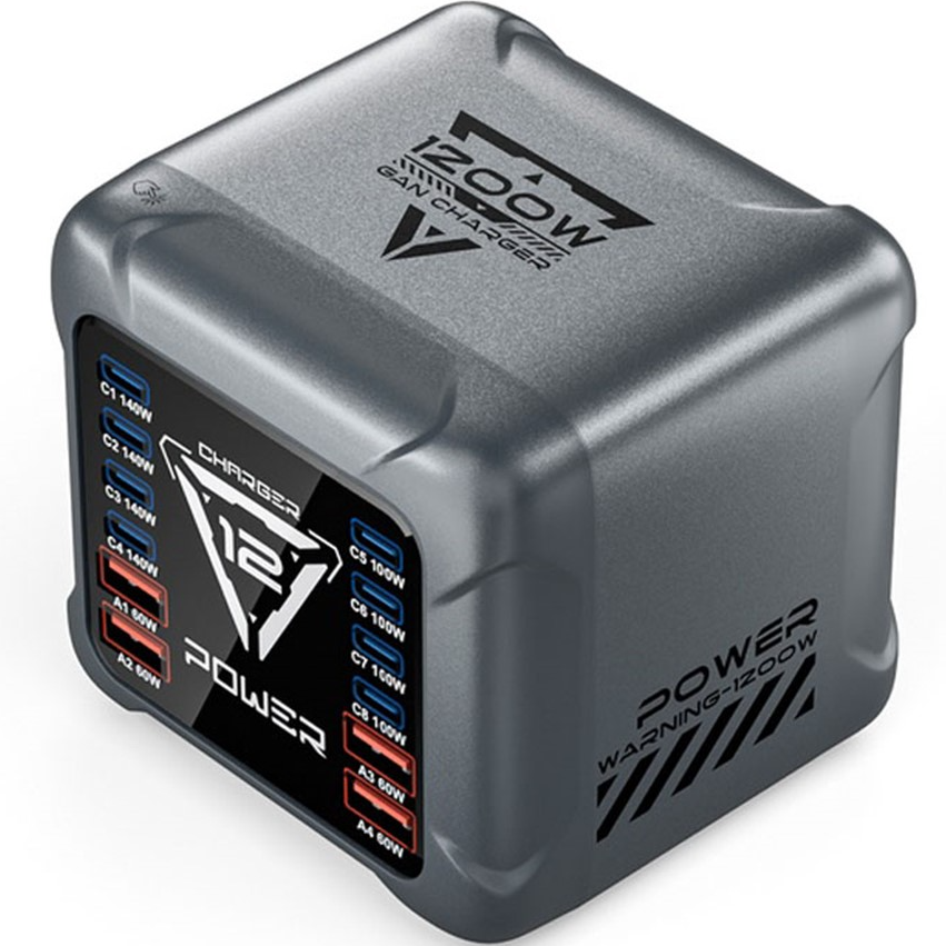 OEM BK-127D Station Charger, 280W, 5A, 4 x USB-A - 8 x USB-C, Gray