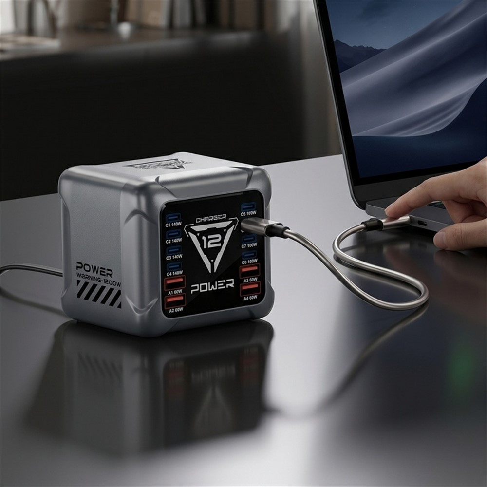 OEM BK-127D Station Charger, 280W, 5A, 4 x USB-A - 8 x USB-C, Gray