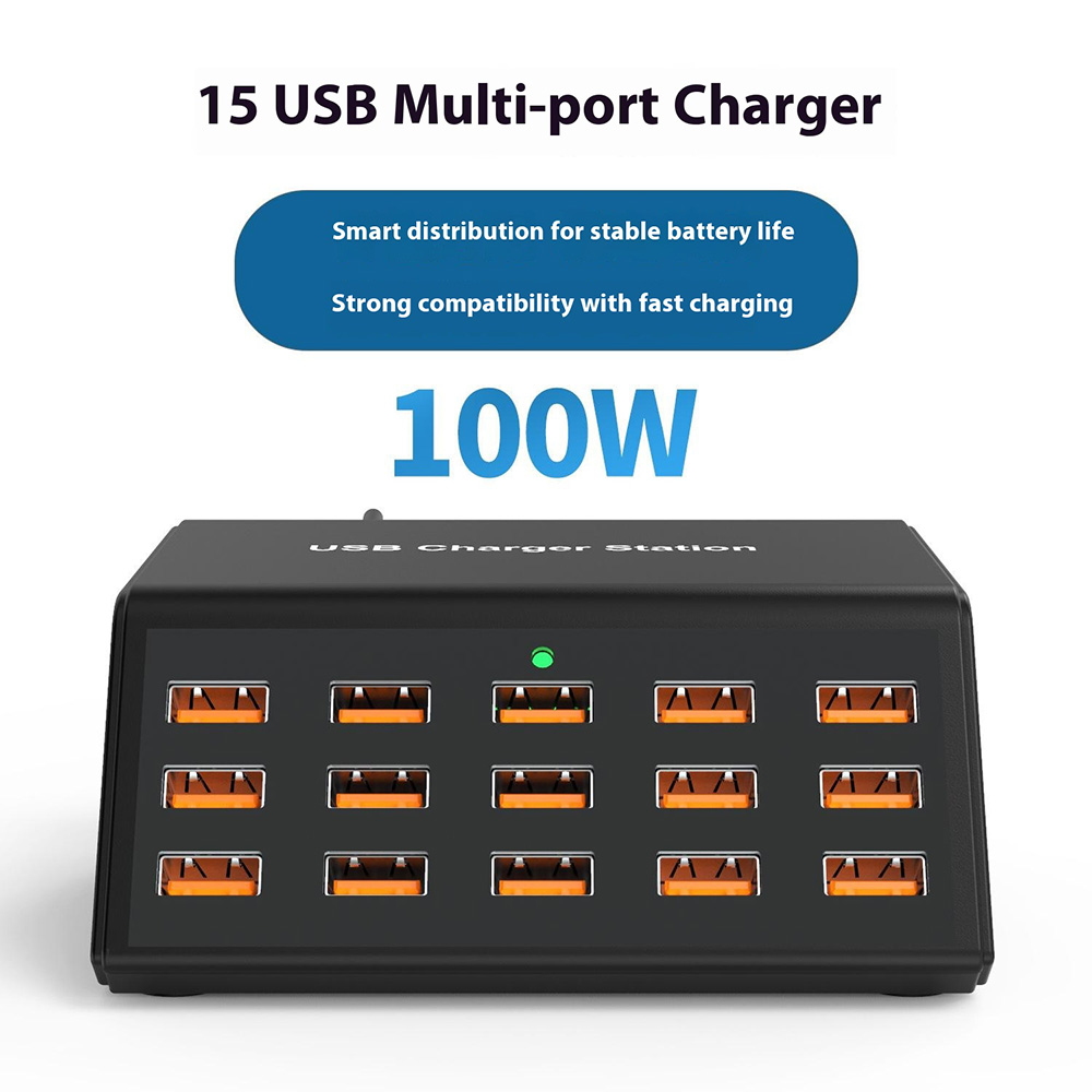 OEM HW15 Station Charger, 100W, 2A, 15 x USB-A, Black