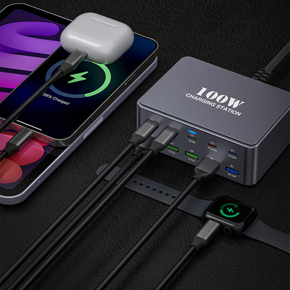 OEM HW33 Station Charger, 100W, 3A, 5 x USB-A - 5 x USB-C, Gray