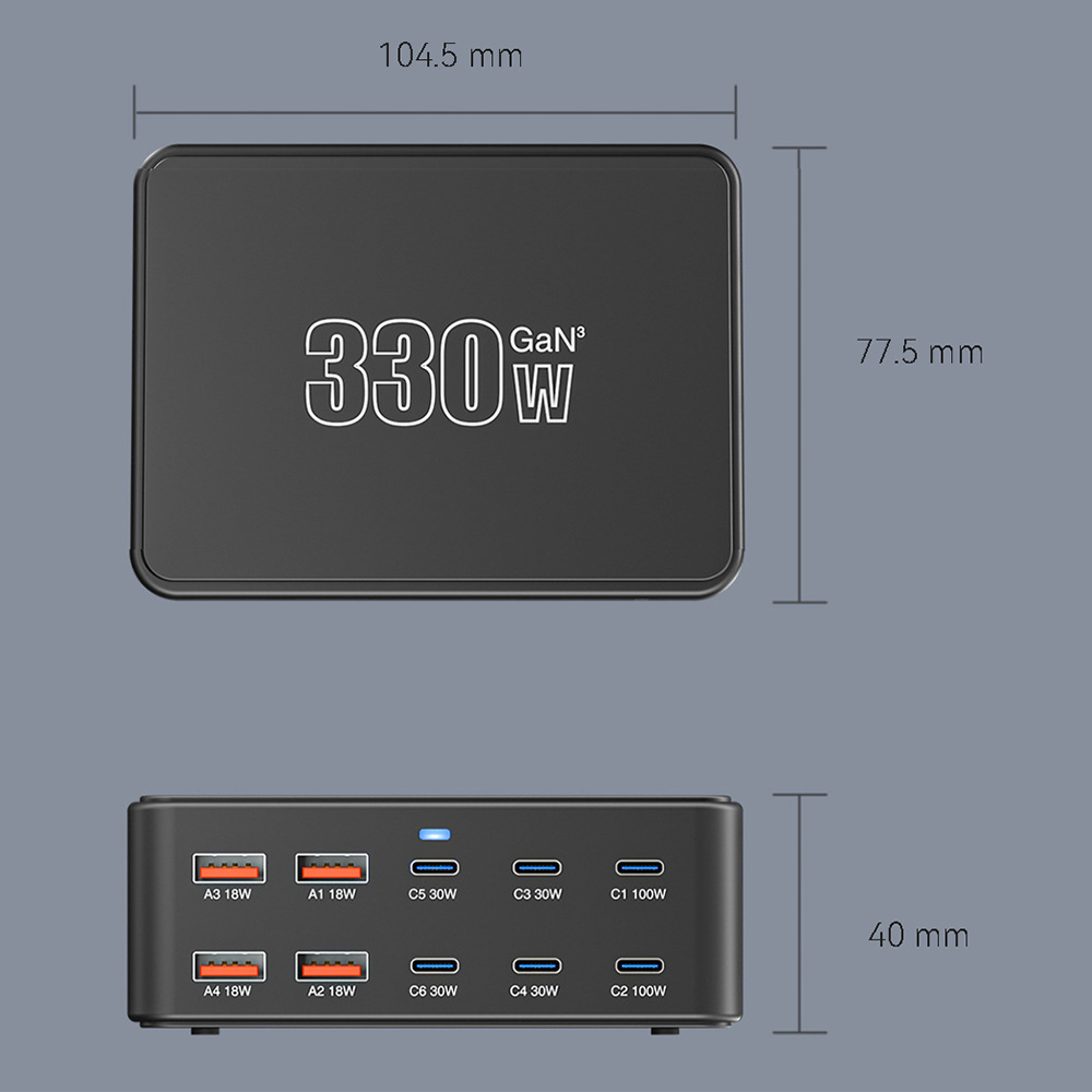 OEM HW66 Station Charger, 330W, 5A, 4 x USB-A - 6 x USB-C, Black