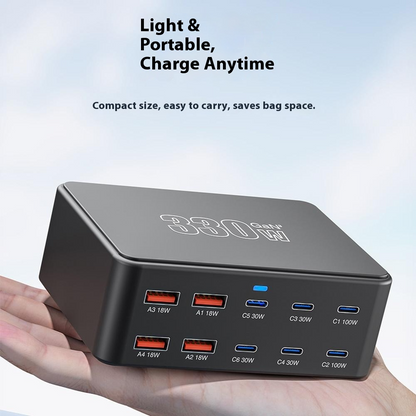 OEM HW66 Station Charger, 330W, 5A, 4 x USB-A - 6 x USB-C, Black