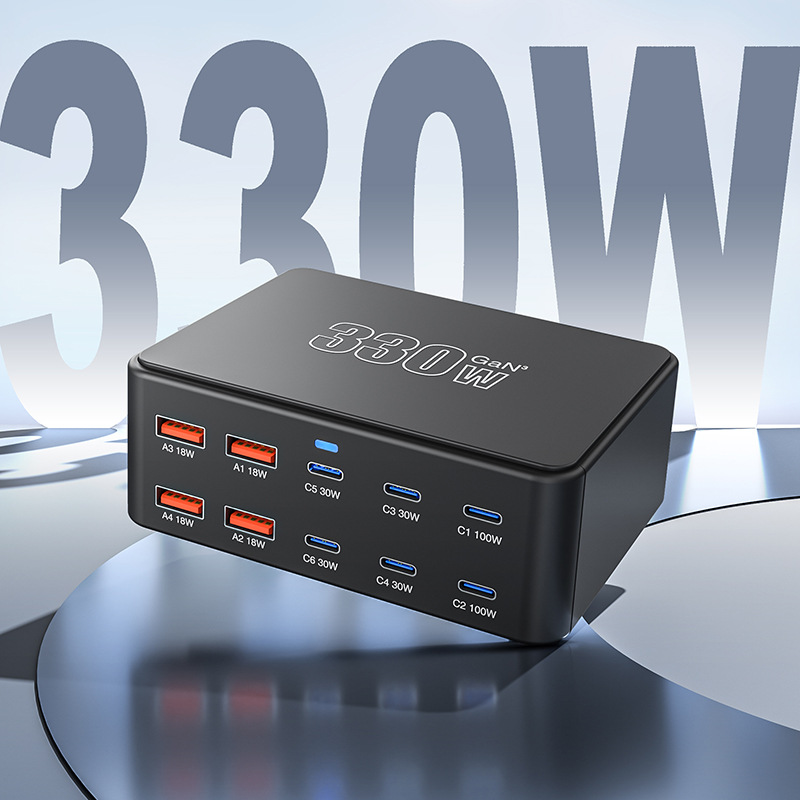 OEM HW66 Station Charger, 330W, 5A, 4 x USB-A - 6 x USB-C, Black