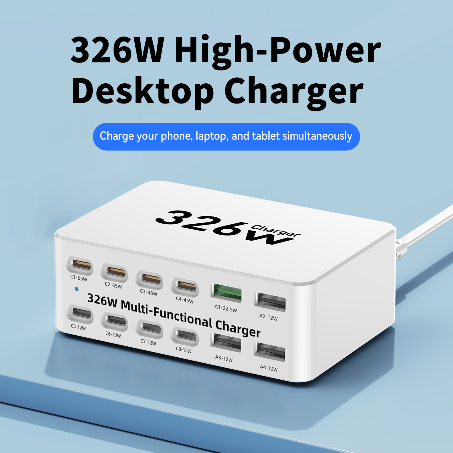 OEM Station Charger WLX-818E, 326W, 3.25A, 4 x USB-A - 8 x USB-C, White