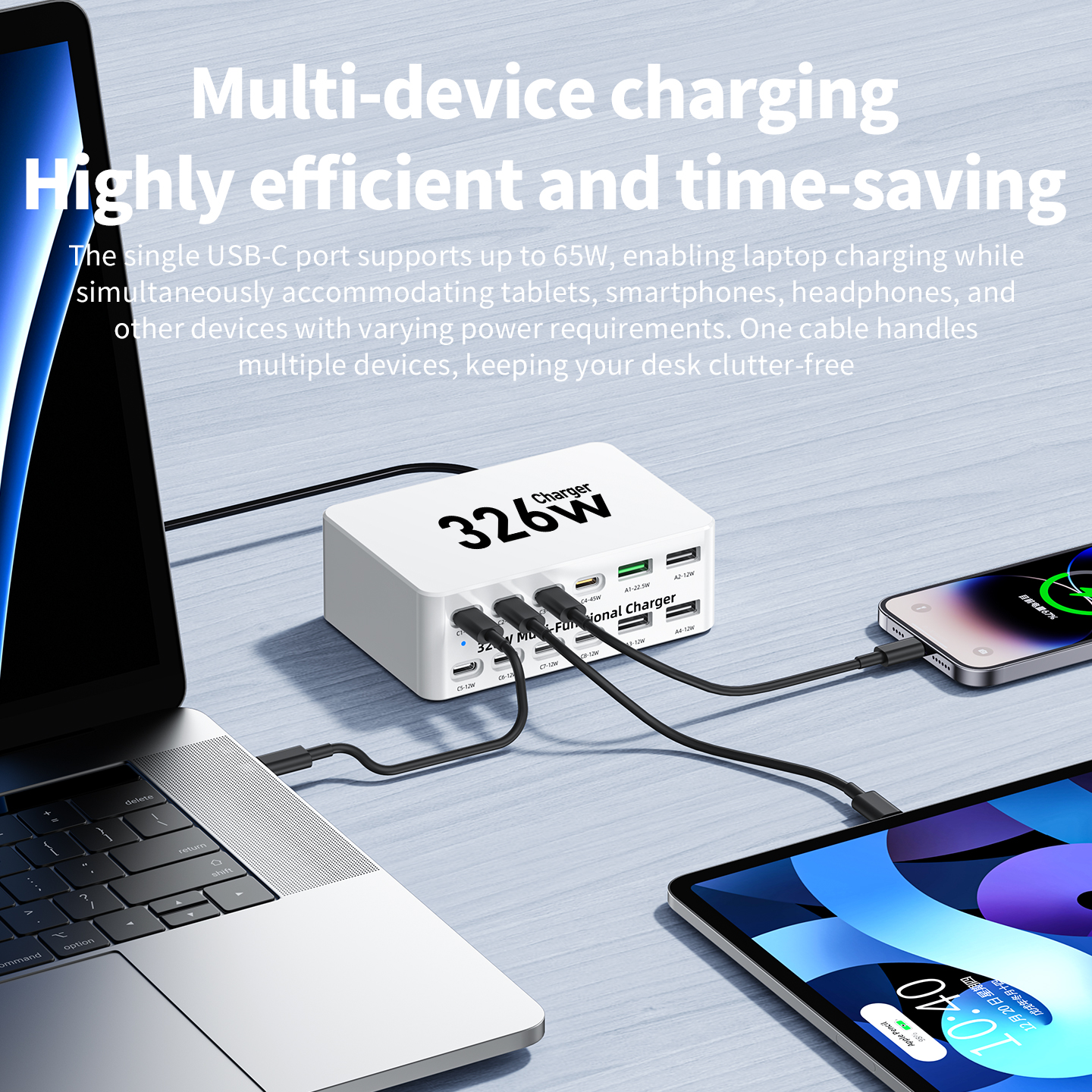 OEM Station Charger WLX-818E, 326W, 3.25A, 4 x USB-A - 8 x USB-C, White