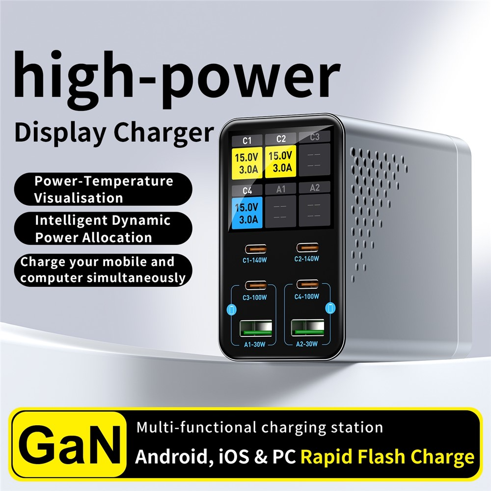 OEM WLX-G3 Station Charger, 140W, 5A, 2 x USB-A - 4 x USB-C, Gray