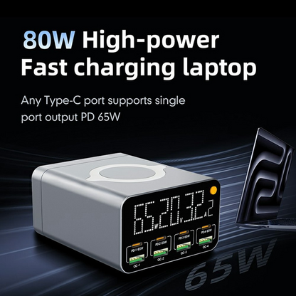 OEM WLX-M3 QI Station Charger, 80W, 4 x USB-A - 4 x USB-C, Gray