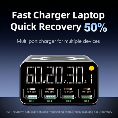 OEM WLX-M3 QI Station Charger, 80W, 4 x USB-A - 4 x USB-C, Gray