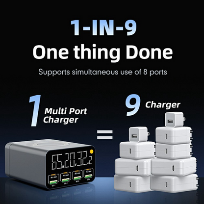 OEM WLX-M3 QI Station Charger, 80W, 4 x USB-A - 4 x USB-C, Gray