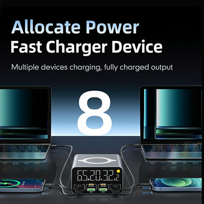 OEM WLX-M3 QI Station Charger, 80W, 4 x USB-A - 4 x USB-C, Gray