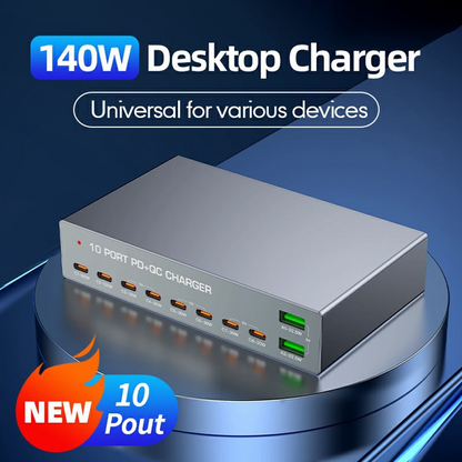 OEM Station Charger WLX-X6Y, 140W, 5A, 2 x USB-A - 8 x USB-C, Silver