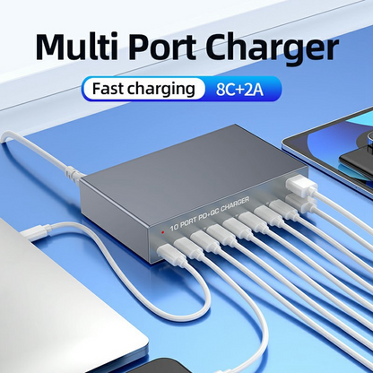 OEM Station Charger WLX-X6Y, 140W, 5A, 2 x USB-A - 8 x USB-C, Silver