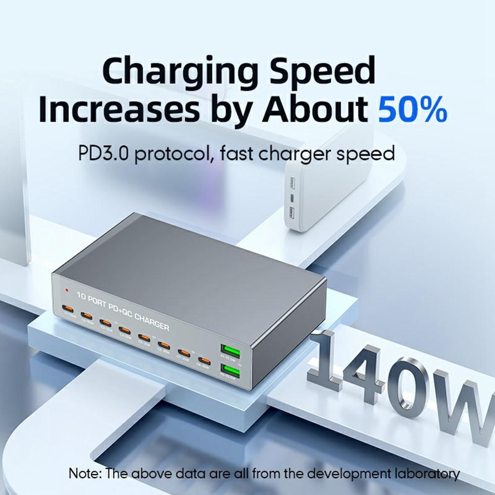 OEM Station Charger WLX-X6Y, 140W, 5A, 2 x USB-A - 8 x USB-C, Silver