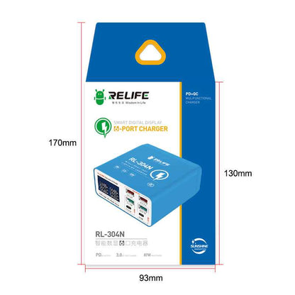 Relife RL-304N Charging Station, 87W, 3A, 2 x USB-C - 4 x USB-A, Blue