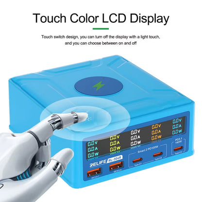 Relife RL-304R QI Charging Station, 260W, 3A, 2 x USB-A - 3 x USB-C, Blue