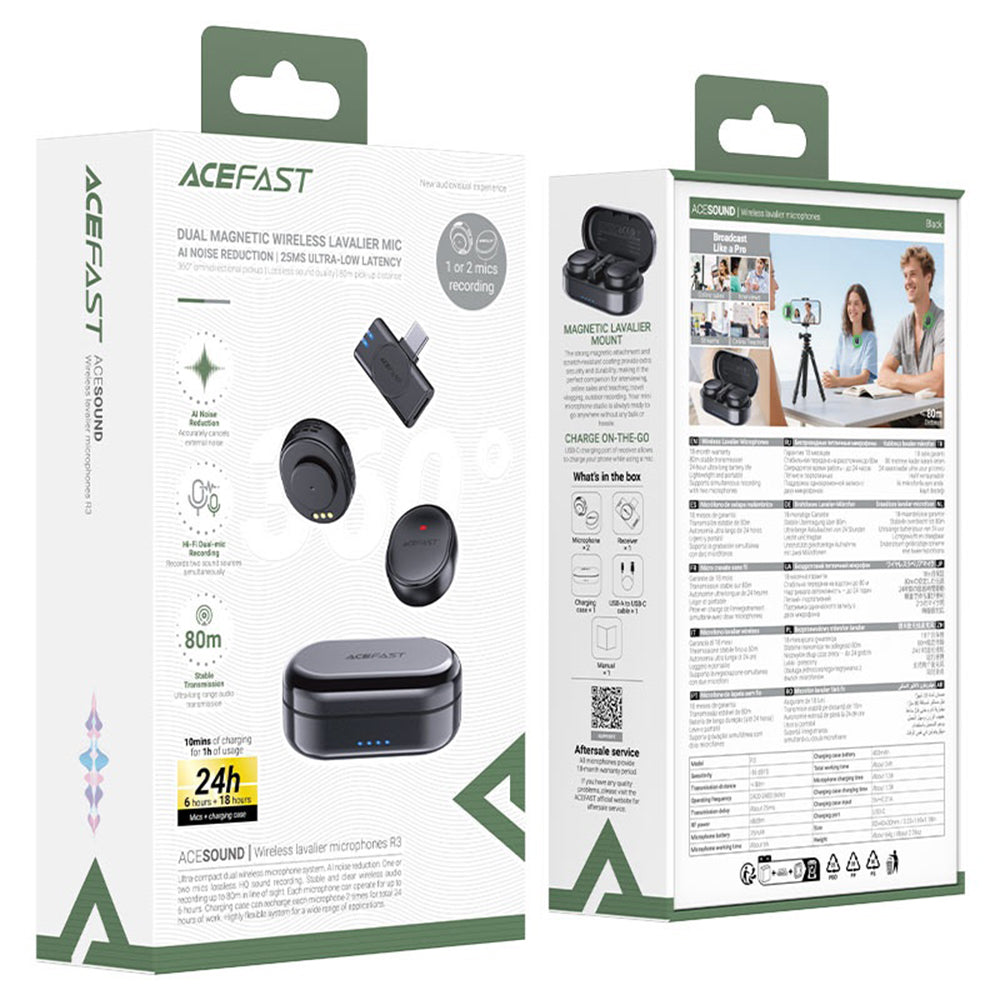 Acefast R3 Lavalier, USB-C, Set of 2 pieces, Black