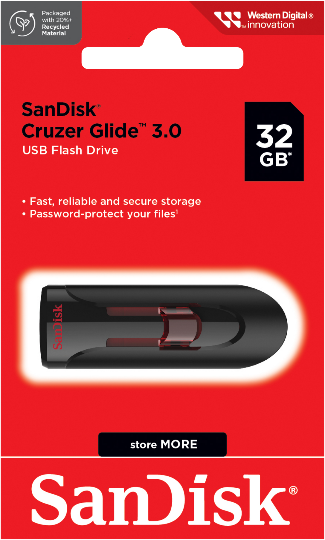 External USB-A 3.0 Memory SanDisk Cruzer Glide, 32Gb SDCZ600-032G-G35