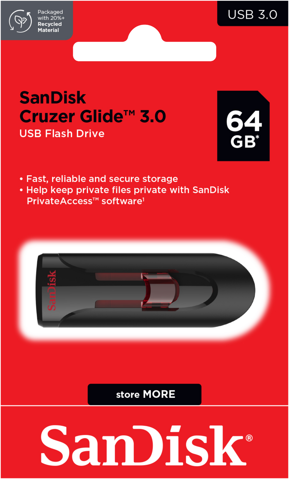 SanDisk Cruzer Glide 3.0 USB-A External Memory, 64Gb SDCZ600-064G-G35