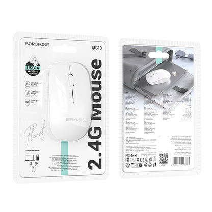 Wireless Mouse Borofone BG14 Planet, 1000DPI, BT / Wi-Fi, White
