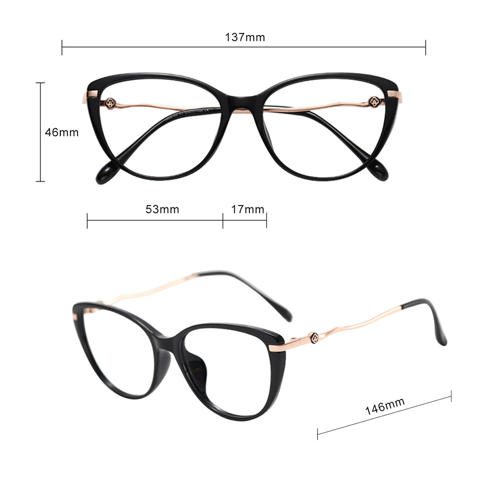 Techsuit 86162 Women's Computer Glasses, Anti-Blue Light, Black Gold