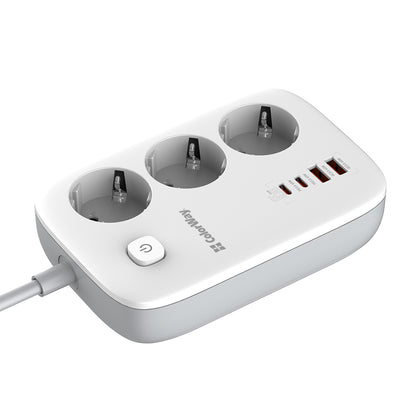 ColorWay Extension Cord, 3 x Schuko - 2 x USB-A - 2 x USB-C, White