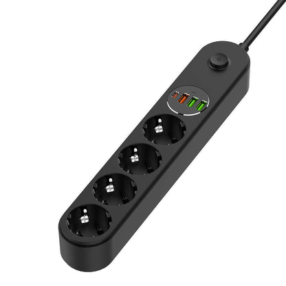 ColorWay Extension Cord, 4 x Schuko - 3 x USB-A - 1 x USB-C, Black