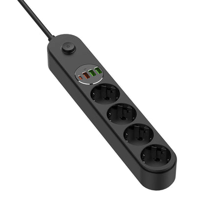 ColorWay Extension Cord, 4 x Schuko - 3 x USB-A - 1 x USB-C, Black