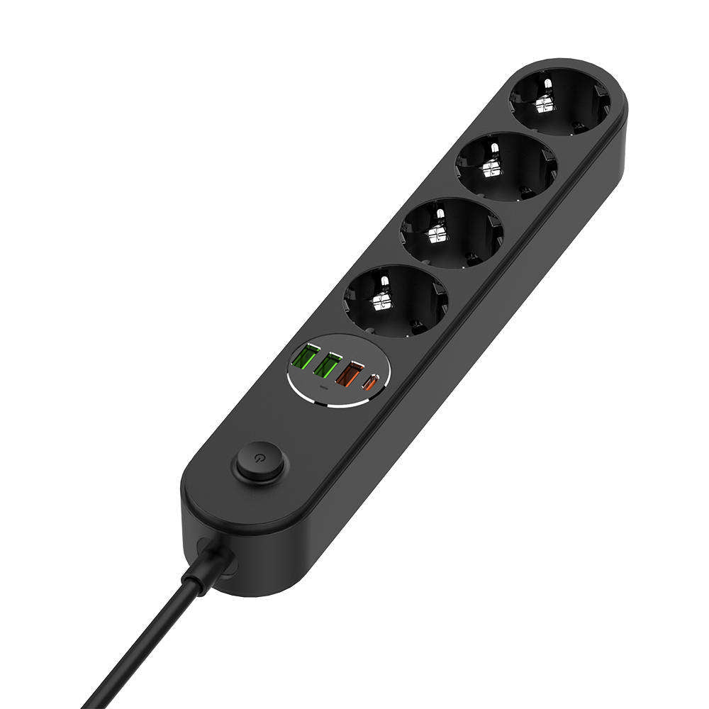 ColorWay Extension Cord, 4 x Schuko - 3 x USB-A - 1 x USB-C, Black