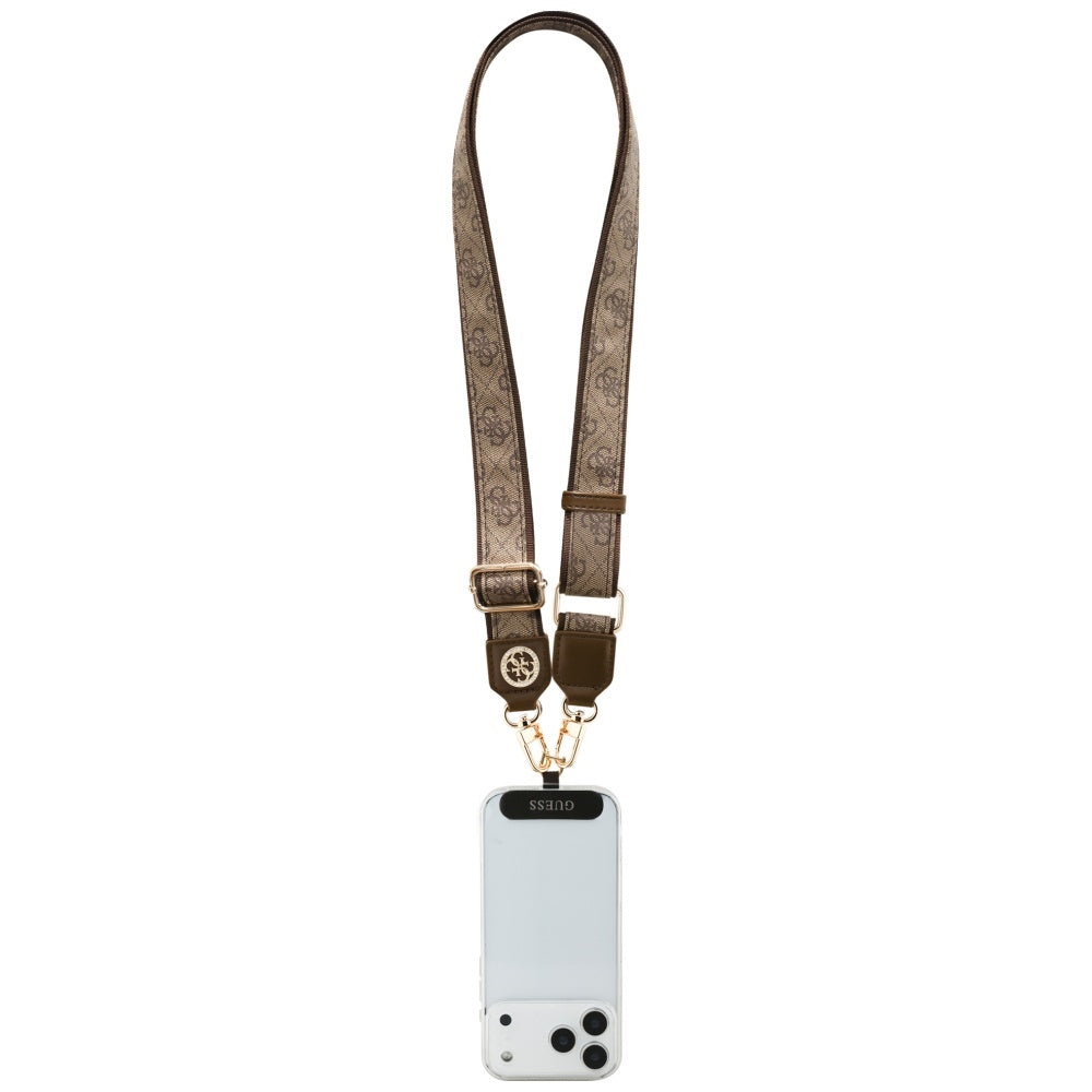 Guess 4G Strass Metal Logo Phone Lanyard, Brown