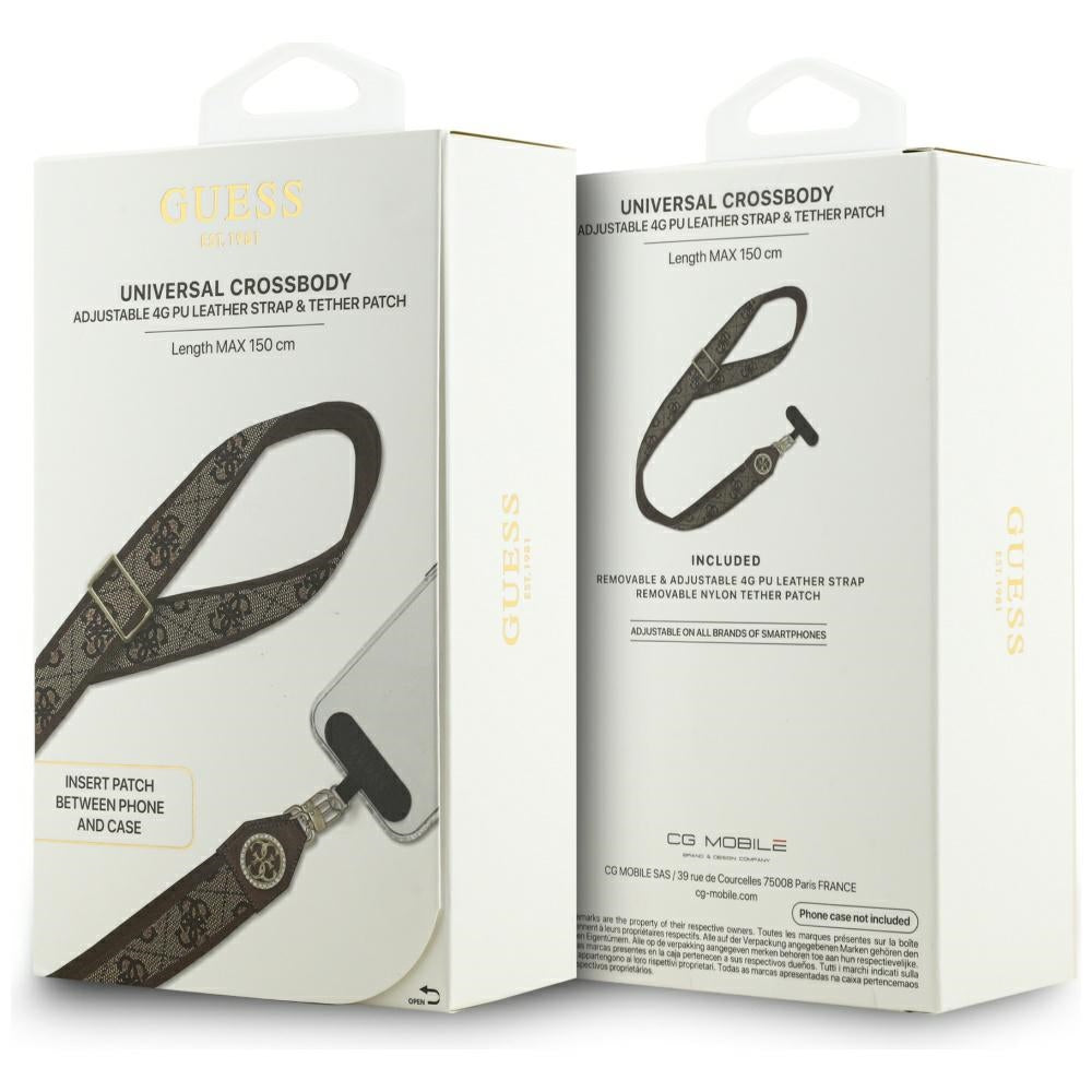 Guess 4G Strass Metal Logo Phone Lanyard, Brown