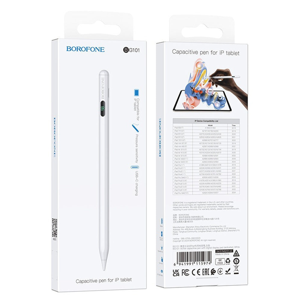 Touch Pen Borofone BG101 for Apple iPad Series, Active Version, White
